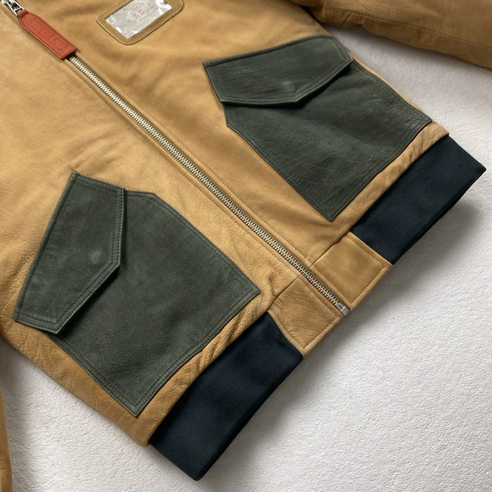 Scotch & Soda Buffalo Leather Removable Faux Shearling Aviator Bomber Jacket - Picture 8 of 16